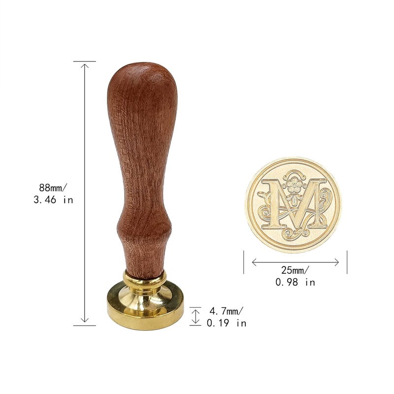 krastmon Medieval Traditional Initial Alphabet Wax Seal Stamp, Brass Head Wooden Handle Letter Stamps for Card/Envelope/Gift - (Letter M) - Image 5
